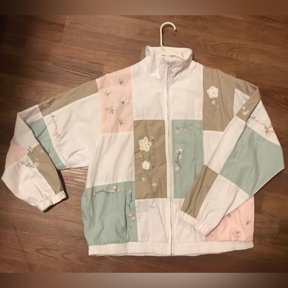 Vintage 90s Koret Francisca Pastel Floral Colorblock Jacket L